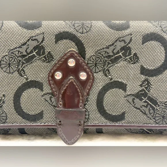 SOLD CELINE Vintage Macadam Logo Canvas/Patent Leather Long Flap Snap Wallet - Picture 2 of 16